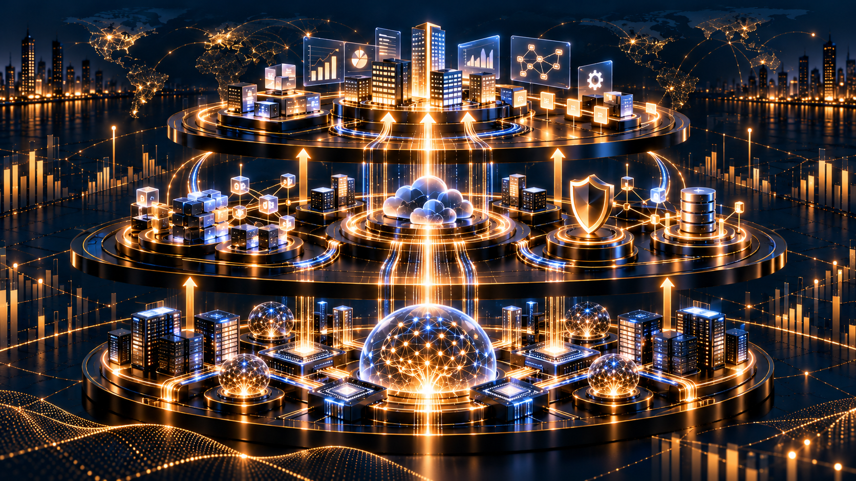 Three-layer enterprise AI value chain connecting model providers agent platforms and enterprise applications